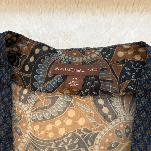 VTG Bandolino Womens Y2K Sz 14 Peasant Top Brown Blue Paisley Floral V NeckSheer - Picture 6 of 6